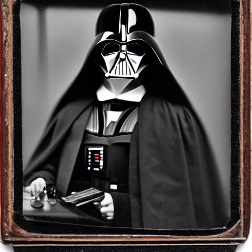 Prompt: a daguerreotypist of doctor vader