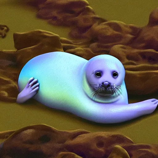 Image similar to Prince in pastel!!!!, A seal sleeping peacefully in a kelp forest, cinematic, hyper realistic, detailed, 8k, octane render.
