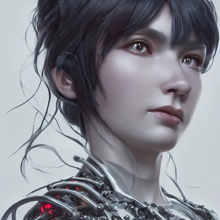 Image similar to symmetrical bjork cyborg - by tom bagshaw, by ilya kuvshinov, rtx rendering, octane render 1 2 8 k, maya, extreme high intricate details by wlop, digital anime art by ross tran, medium shot, close up shot, composition by sana takeda, dramatic lighting by greg rutkowski, 8 k, trending on artstation