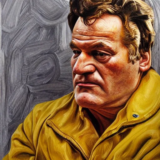 Image similar to high quality high detail painting by lucian freud, hd, portrait of yellow tarantino