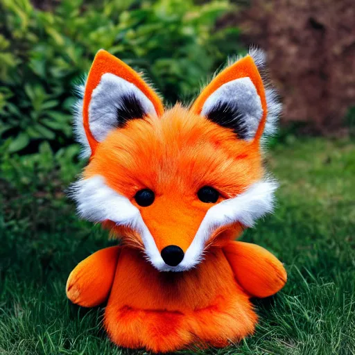 Image similar to Photorealistic furry orange exhausted Fox as a stuffed animal