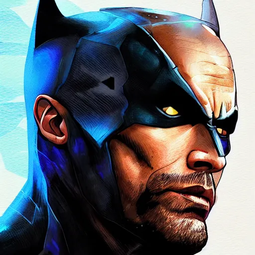 Image similar to dwayne johnson as spiderbatman, digital illustration portrait design, by android jones and greg rutkowski, retrowave color scheme, detailed, cinematic lighting, wide angle action dynamic portrait