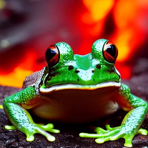 Image similar to screaming frog splits a lava lake