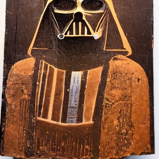 Image similar to darth vader artwork fayum portrait, mummy portrait, from egypt, from luxor, on wood