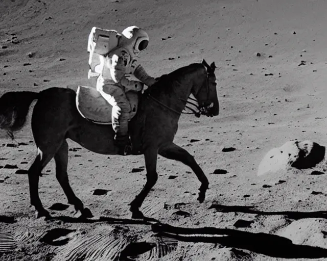 Prompt: photograph of an astronaut riding a horse on the moon