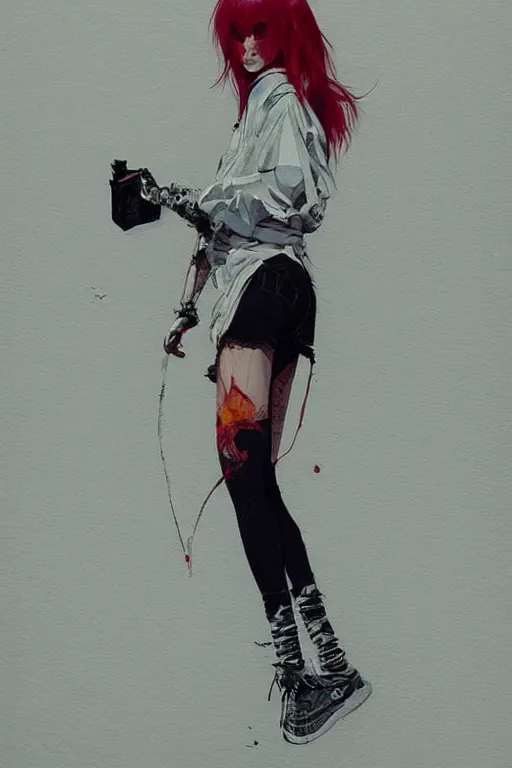 Image similar to a ultradetailed beautiful painting of a stylish woman wearing streetwear, by conrad roset, greg rutkowski and makoto shinkai trending on artstation