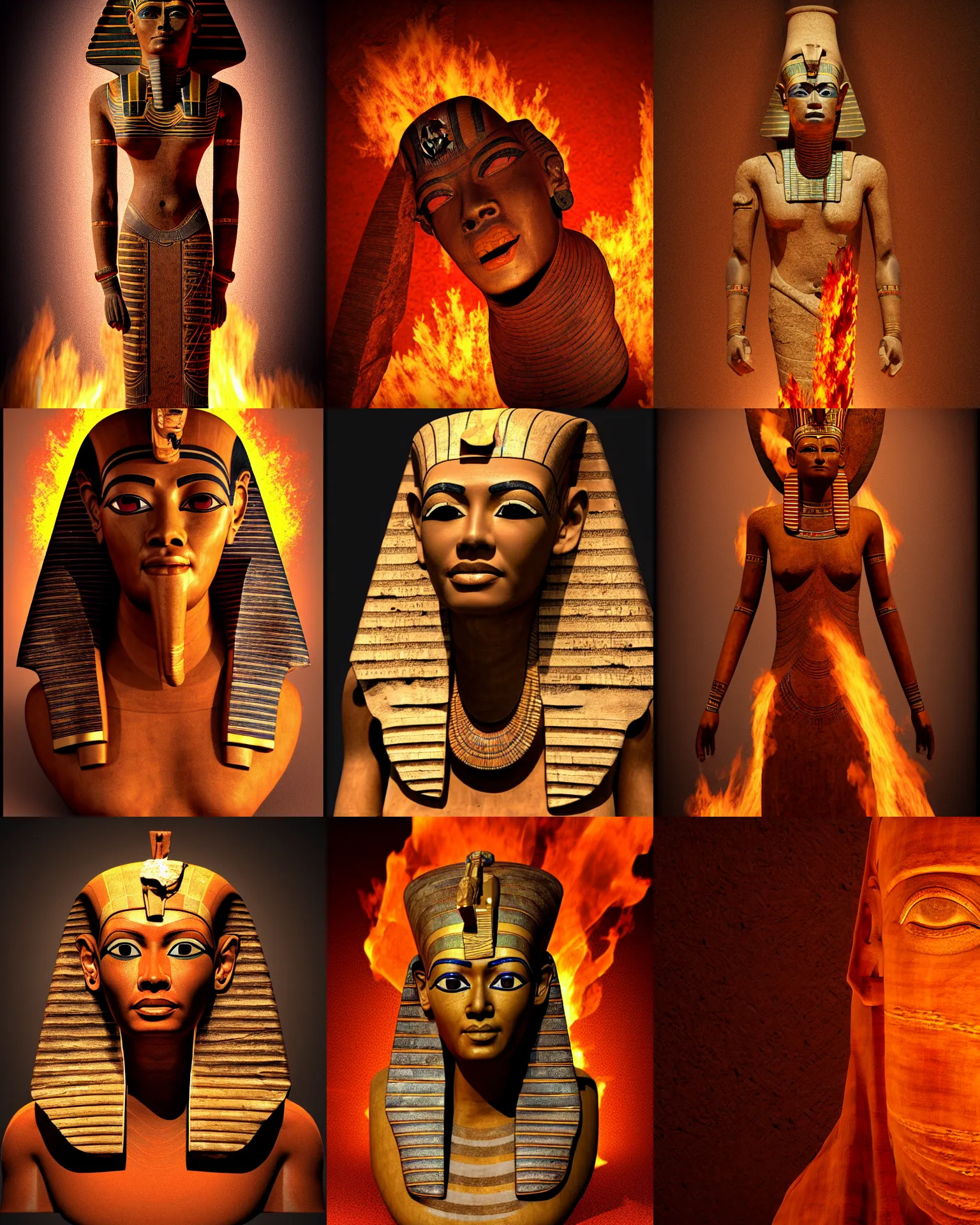 Prompt: egyptian mummy pharoh, on fire, 4 k realistic