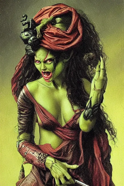 Prompt: Baroque painting of Gamora, inspired by Gustav Moreau and Wayne Barlowe, exquisite detail, hyper realism, ornate, exquisite detail, cute face