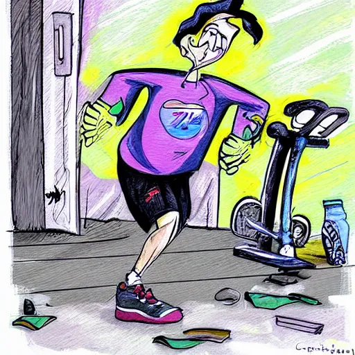 Image similar to a cartoon tornado going to the gym, breaking everything, portrait digital art,