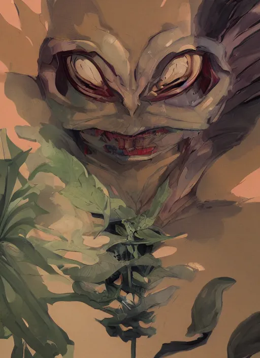 Prompt: semi reallistic gouache gesture painting, by yoshitaka amano, by ruan jia, by Conrad roset, by dofus online artists, detailed anime 3d render cilantro alien monster, cilantro terrible alien monster, antrophomorfic cilantro leaves , portrait, cgsociety, artstation, rococo mechanical, Digital reality, sf5 ink style, dieselpunk atmosphere, gesture drawn