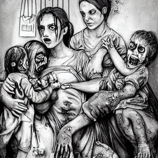 Prompt: “ sensual nurse treating zombie childs in a destroyed hospital, fantasy, artwork ”