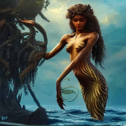 zendaya as a dark - skinned la sirene haitian mermaid, Stable Diffusion