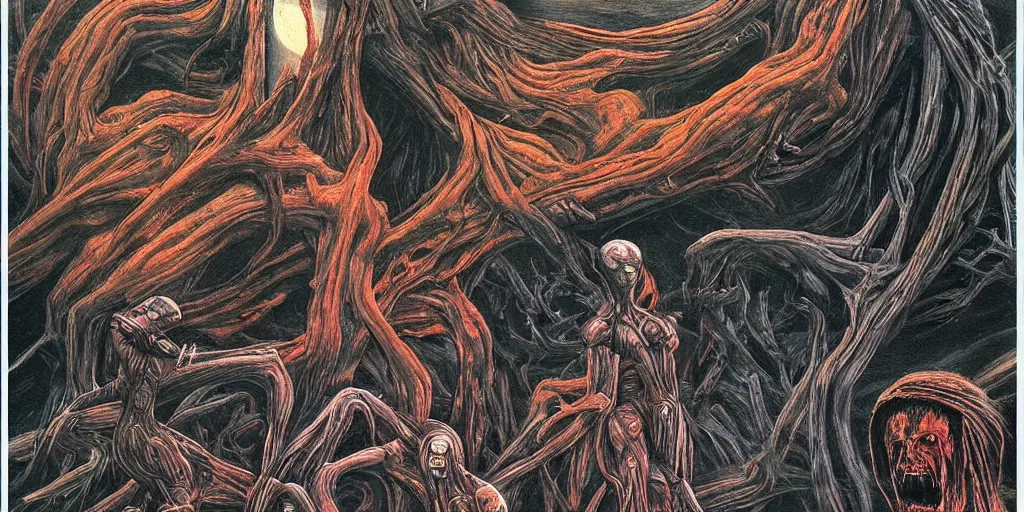 Prompt: Sega Mega Drive Genesis game of Twin Peaks in the style of H.R. Giger, Zdzislaw Beksinski and Todd McFarlane