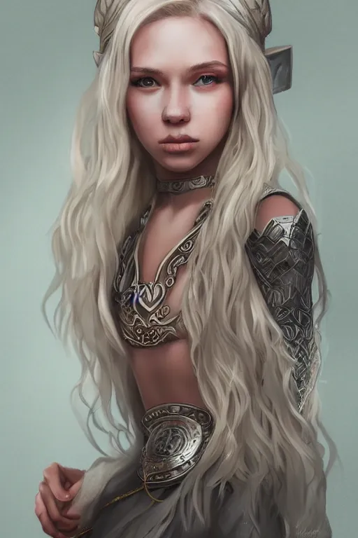 Prompt: full body portrait of a beautiful russian teenager druid with short platinum blonde hair, illustration, trending on artstation, HD, D&D, 4k, 8k, intricate detail, character design