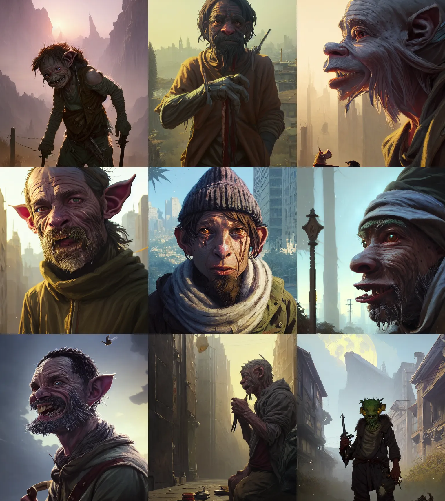 Prompt: Highly detailed portrait of homeless goblin slayer, in GTA V, Stephen Bliss, unreal engine, fantasy art by Greg Rutkowski, Loish, Rhads, ferdinand knab, Makoto Shinkai and Lois van baarle, ilya kuvshinov, rossdraws, Tom Bagshaw, global illumination, radiant light, detailed and intricate environment