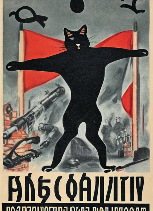 Image similar to russian comunist propaganda of black cat 1 9 4 0