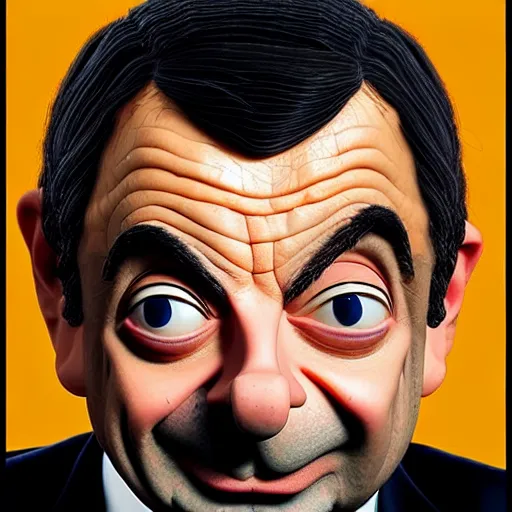 Prompt: rowan atkinson mr bean made from baked beans by greg rutkowski