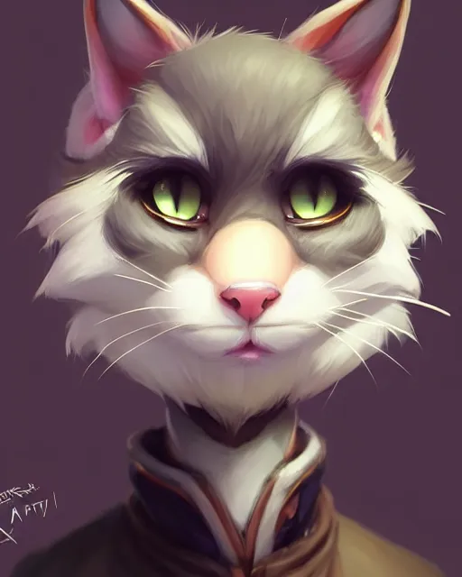 Image similar to character concept art of a young male anthropomorphic furry cat | | cute - fine - face, pretty face, key visual, realistic shaded perfect face, fine details by stanley artgerm lau, wlop, rossdraws, james jean, andrei riabovitchev, marc simonetti, and sakimichan, trending on artstation