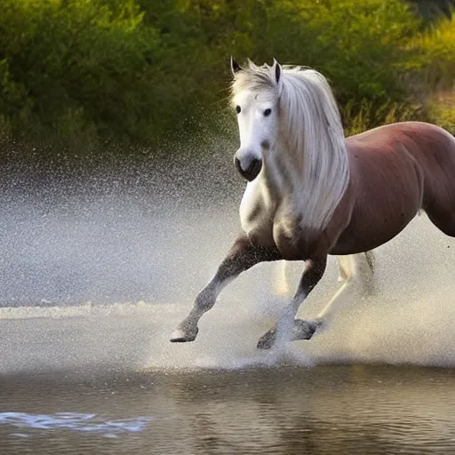 Prompt: a galloping wild horse in a river, by national-geographic