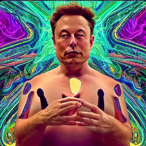 Image similar to “ elon musk trying dmt on joe rogan podcast, psychedelic, photorealistic ”