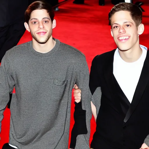 Prompt: red carpet press photo of Pete Davidson holding hands with Master Chief