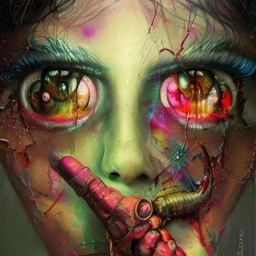 Prompt: portrait of tinker bell, cameras, melting ,8k,by tristan eaton,Stanley Artgermm,Tom Bagshaw,Greg Rutkowski,Carne Griffiths, Ayami Kojima, Beksinski, Giger,trending on DeviantArt,face enhance,hyper detailed,minimalist,cybernetic, android, blade runner,full of colour