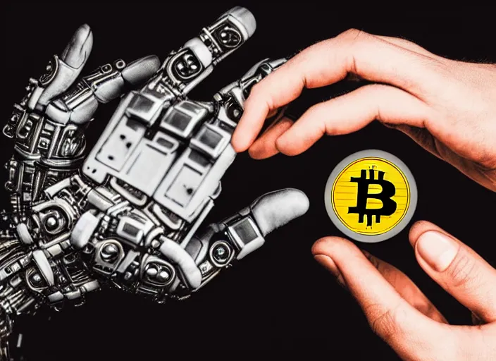 Image similar to mechanical cybernetic hand holding a bitcoin. centered. horror cyberpunk dystopia style. highly detailed 8 k. intricate. nikon d 8 5 0 3 0 0 mm. award winning photography.