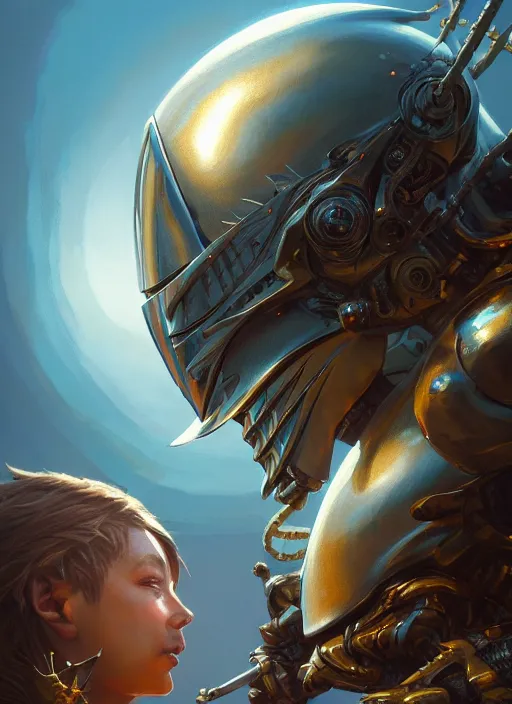 Image similar to highly detailed portrait of reflection of dragonfire on shiny knight helmet, raytracing, fantasy art by by simon bisley, loish, rhads, ferdinand knab, makoto shinkai and lois van baarle, ilya kuvshinov, rossdraws, tom bagshaw, global illumination, radiant light, detailed and intricate environment