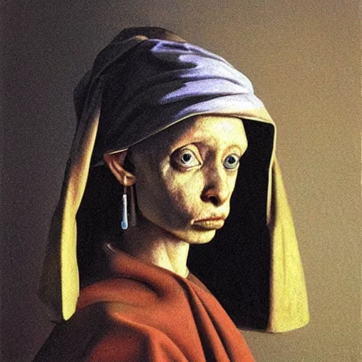 Prompt: painting of goblin with a Pearl Earring by Zdislaw Beksinski