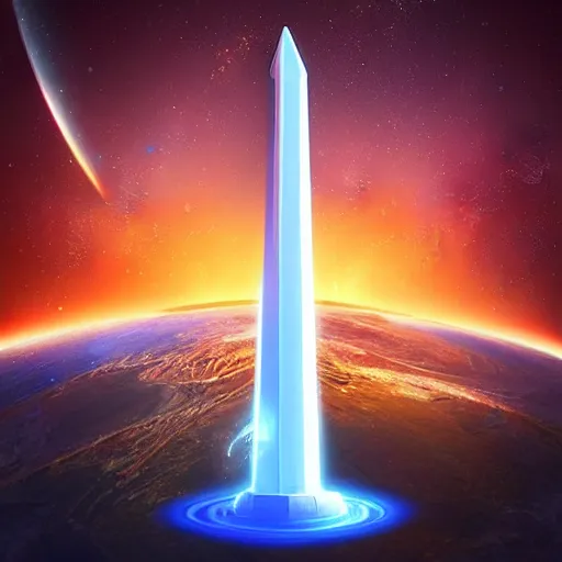 Prompt: “Stunning 3D render of galactic obelisk, galactic symbols by concept art, other planet, focus shot, ultra detailed, planetary light, Artstation HD , UHD 4 K image”