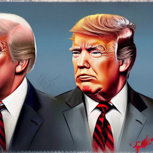 Image similar to trump looks in the mirror and sees biden, intricate, elegant, highly detailed, centered, grungy, digital painting, artstation, concept art, smooth, sharp focus, boris vallejo