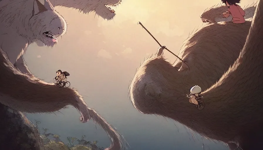 Image similar to the last fat catrider, comedy, graphic art, rgba, 8 k hd resolution, pinterest, dynamic character, 8 k character details, concept art, 8 k ultra realistic, intricate details, ultra detailed, reduce character duplication, in style of hayao miyazaki, by studio ghibli