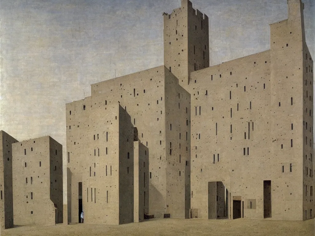 Image similar to The Toghrol Tower. Painting by Hammershoi, Piero della Francesca, Morandi