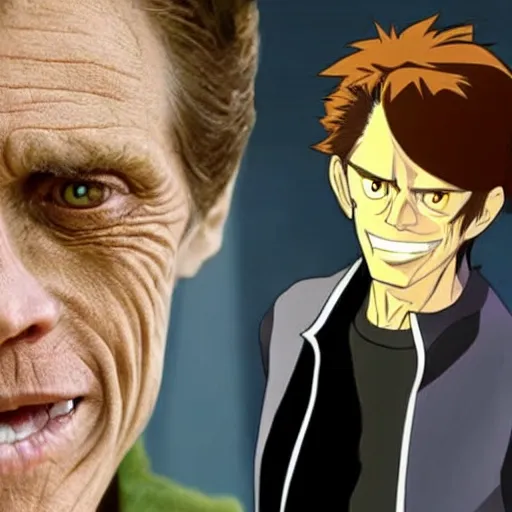 Image similar to willem dafoe as anime protagonist