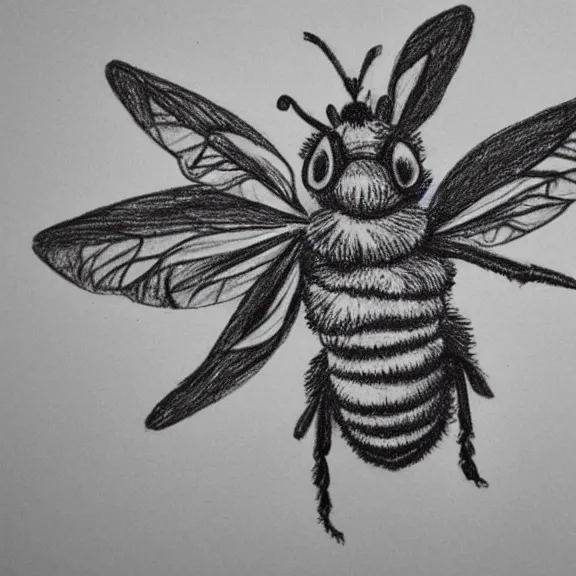 Image similar to a pencil drawing of a bee flying over a flower. by pen tacular