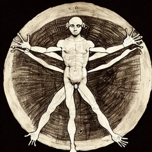 Image similar to vitruvian frog, sketch by Leonardo da Vinci