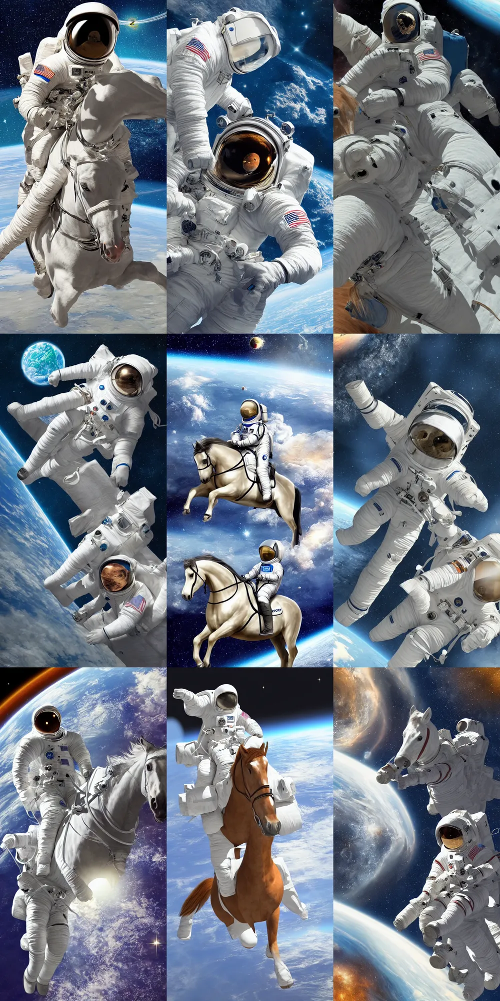 Prompt: a horse riding an astronaut in space in photorealistic style