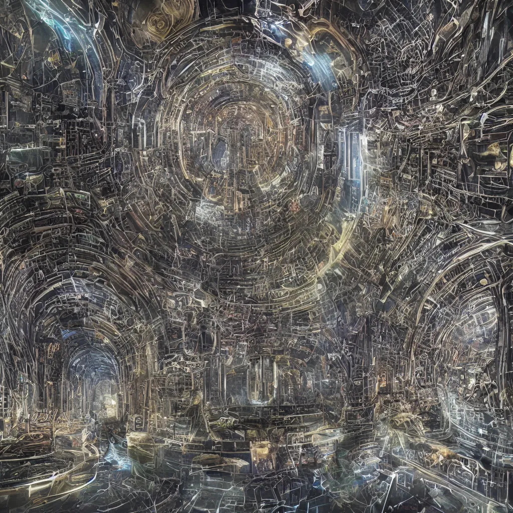 Image similar to “the amazing interior of a highly advance civilizations memory vault one million years in the future showing all the memories of humans in hologram particle streams , highly detailed in 4K, hyper realistic”