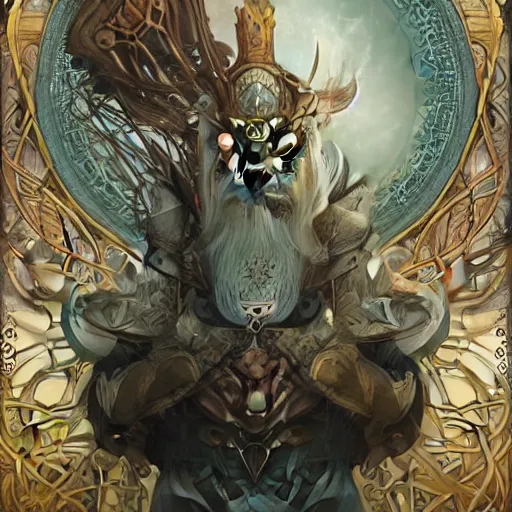 Image similar to Epic viking king, divine, symmetrical, , portrait, digital painting, Peter Mohrbacher, Alphonse Mucha, Brian Froud, Yoshitaka Amano, Kim Keever, Victo Ngai, James Jean