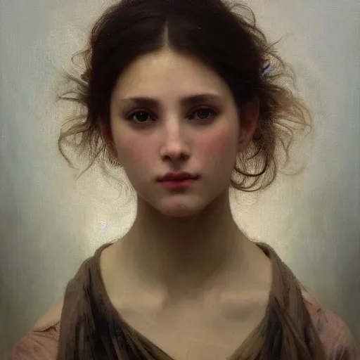 Image similar to hyperrealistic oil painting of woman, oil paint drips, dim volumetric lighting, 8 k octane beautifully detailed render, post - processing, portrait, extremely hyper - detailed, intricate, epic composition, cinematic lighting, masterpiece, by william - adolphe bouguereau and alphonse mucha, trending on artstation, very very detailed, masterpiece, stunning,