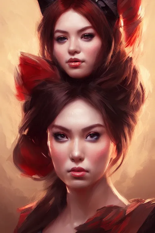 Image similar to a detailed portrait of a beautiful woman with ( red panda ) features, in professional makeup, dramatic lighting, by artgerm, ross tran, greg rutkowski, 4 k, trending on artstation