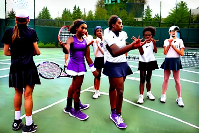 Prompt: ray lewis coaching high school girls tennis, inspiring photograph