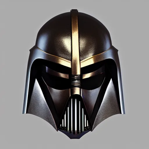 Image similar to realistic templar knight helm design inspired by darth vader, epic scale, character concept art, face symmetry, intricate accurate details, artstation trending, octane render, cinematic color grading, soft light, rule of thirds, golden ratio, like a professional model, cinematic, 8 k, clear.