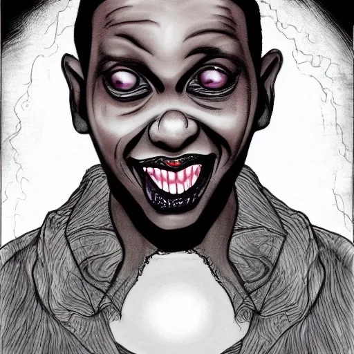 Prompt: a detailed portrait of Dwanye Johnson as a vampire in the style junji ito