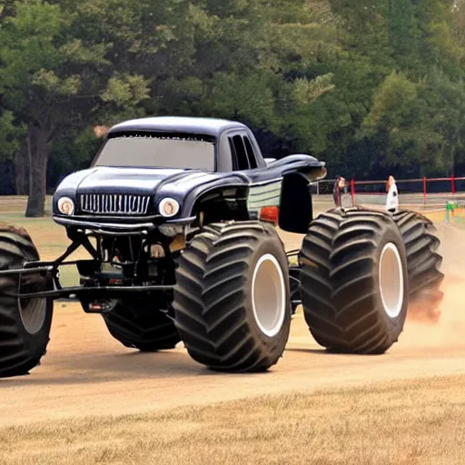 Prompt: monster truck shaped like an amish buggy
