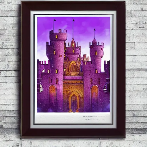 Image similar to amazing architecture comic - book art, epic castle, amazing purple and amber gold lighting, with half - tone - print features that blend into the art style and print