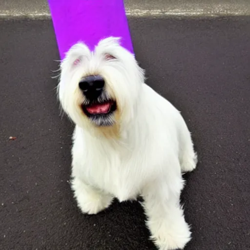 Image similar to Photogrpah of a West Highland Terrier wearing dressed as the Joker