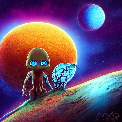 Image similar to metaphysical alien creature looking for signs of life in the cosmos, digital art, 4 k, highly detailed, exploration