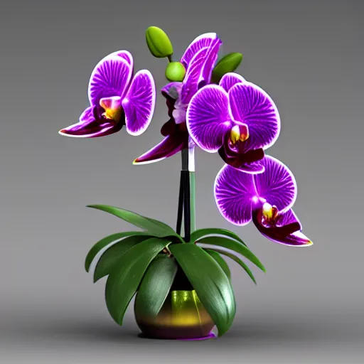 Image similar to an orchid made of holographic metal, sculpted by michelangelo, unreal engine 5