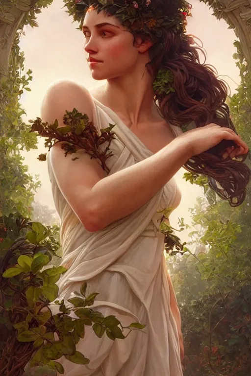 Prompt: goddess of nature, accurate anatomy, only two hands, highly detailed, digital painting, artstation, concept art, smooth, sharp focus, illustration, Unreal Engine 5, 8K, art by artgerm and greg rutkowski and alphonse Mucha
